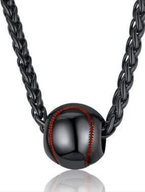 Gun Metal Black Baseball Softball Pendant Necklace On 22" Wheat Chain + 2" Ext